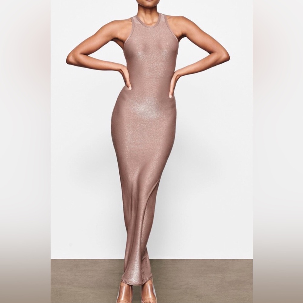 Skims Shimmer Tank Dress in Umber